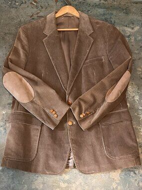 Vintage Egon Von Furstenberg Corduroy Blazer Fall Tan Suede Elbow Patches 46 R